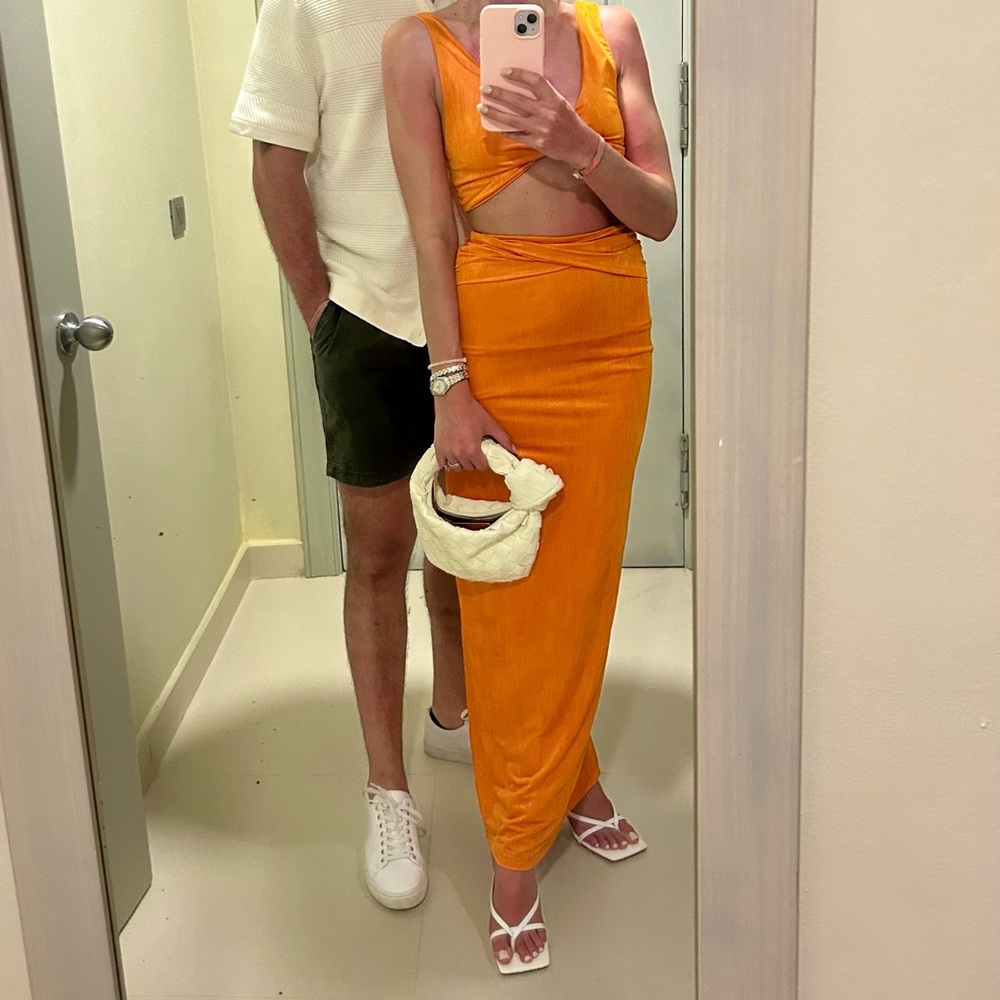 Revolve Orange Two-Piece Twist Crop & Maxi Skirt Dress - Picture 5 of 6